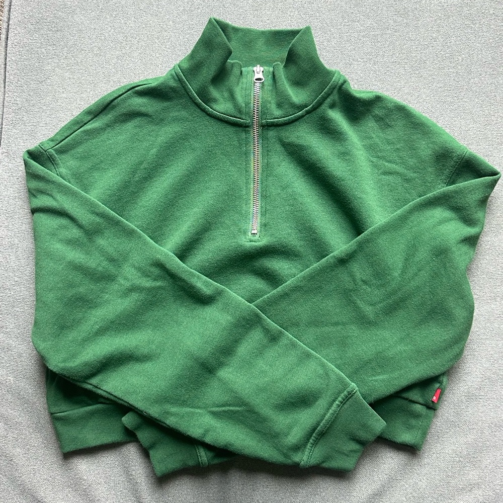 Levi's Forest Green Cropped Half-Zip Sweatshirt